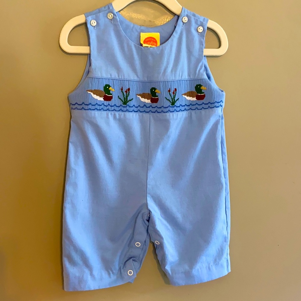 Smocked Mallards on Blue Jon Jon
